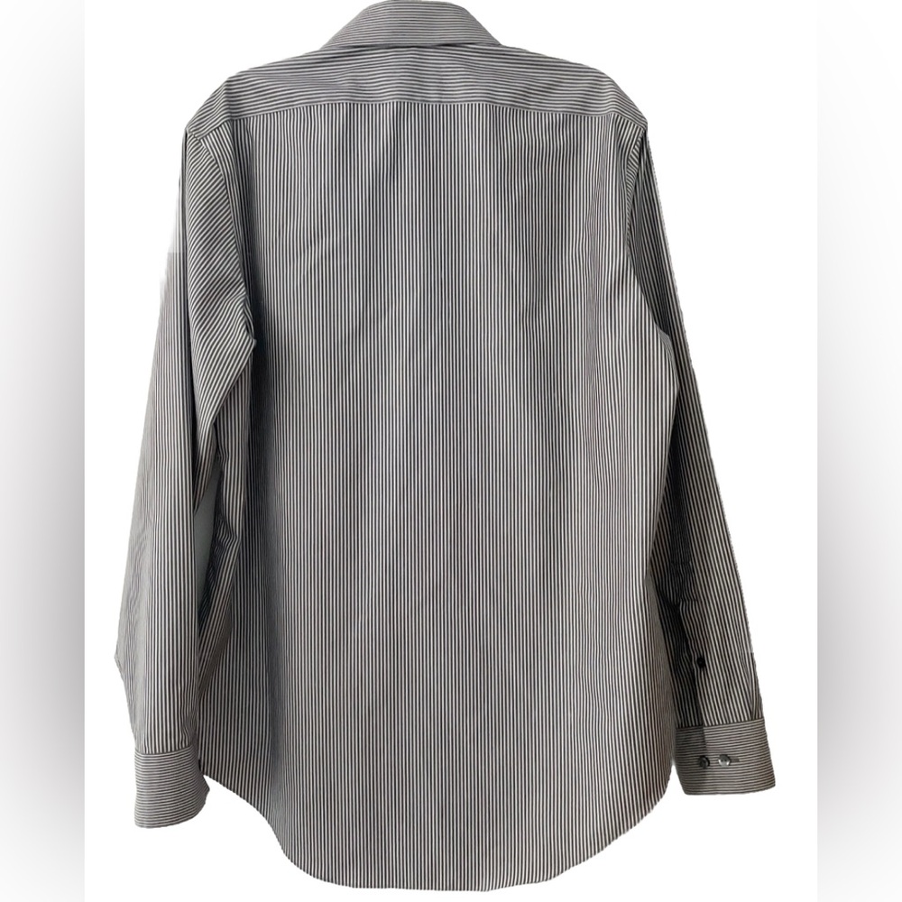 Calvin Klein Non Iron Slim Fit Striped Button Down Shirt Men 16 34/35 Gray White - Picture 2 of 6